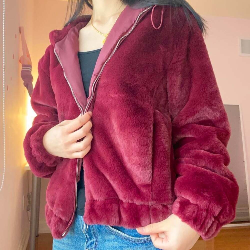 dark red faux fur jacket from bluenotes - Picture 3 of 7